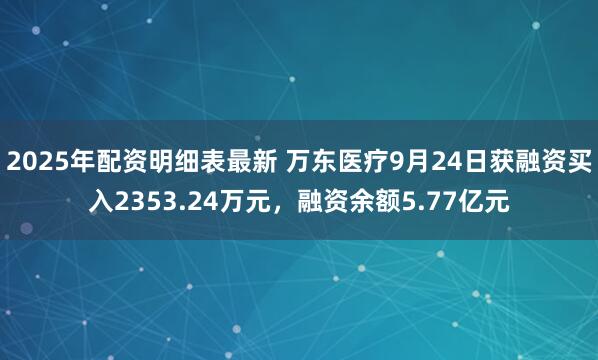 2025年配资明细表最新 万东医疗9月24日获融资买入2353.24万元，融资余额5.77亿元